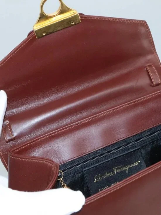 Salvatore Ferragamo Hand Bag Leather Brown Gold Auth mr885 - Picture 13 of 16